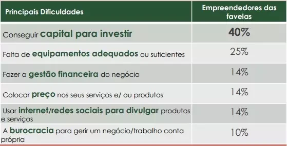 Dados da pesquisa realizada pelo Data Favela em uma tabela - Startups