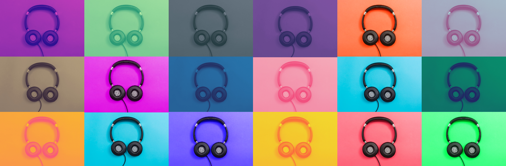 Vários fones de ouvido em fundos coloridos - Startups