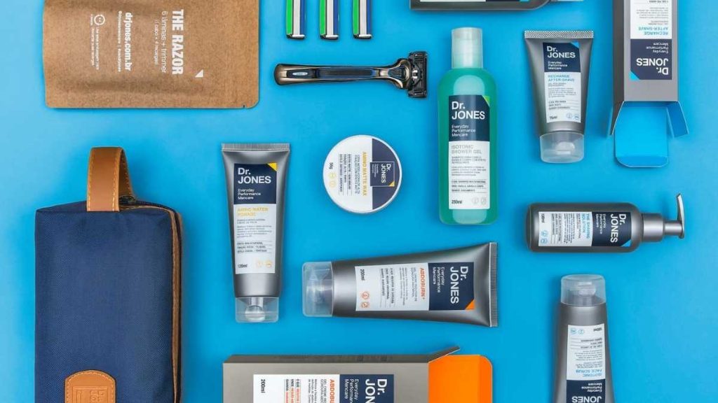 Dr Jones brand hygiene and beauty products with blue background