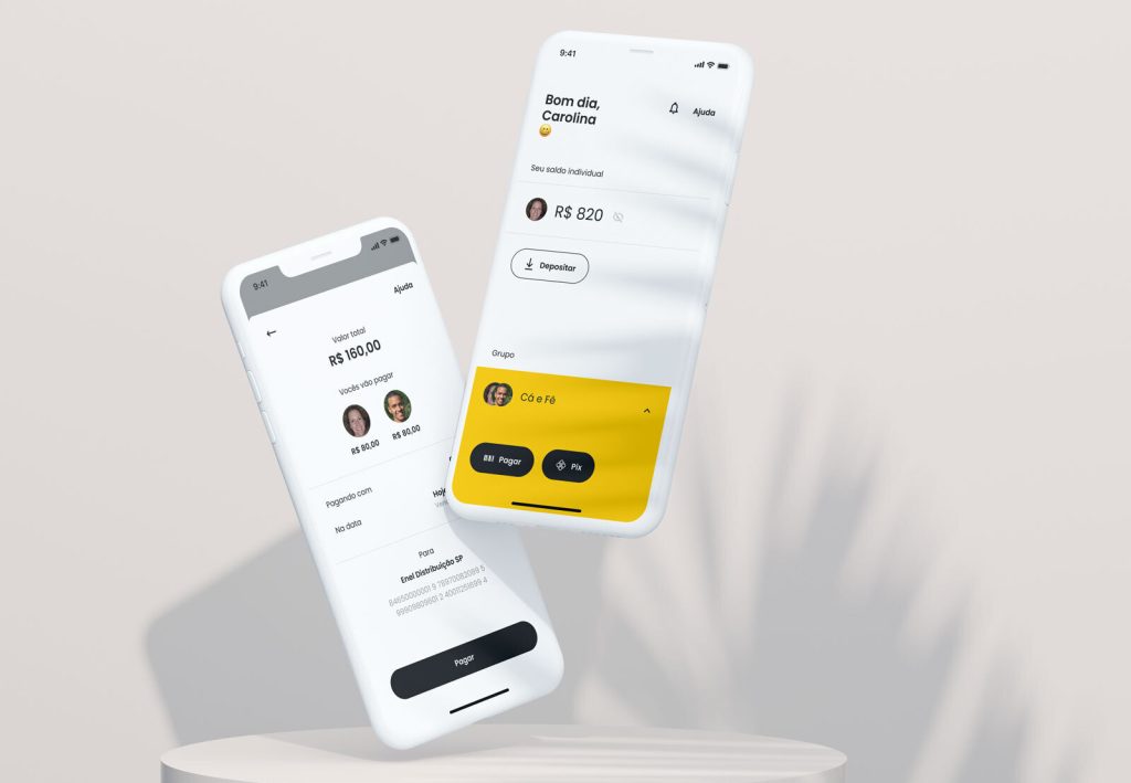 Dois celulares com templates abertos no aplicativo da Noh - Startups 