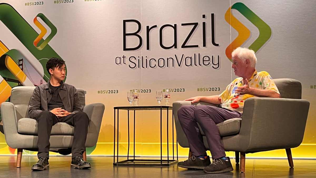 Alexandr Wang e Peter Norvig no Brazil at Silicon Valley 2023