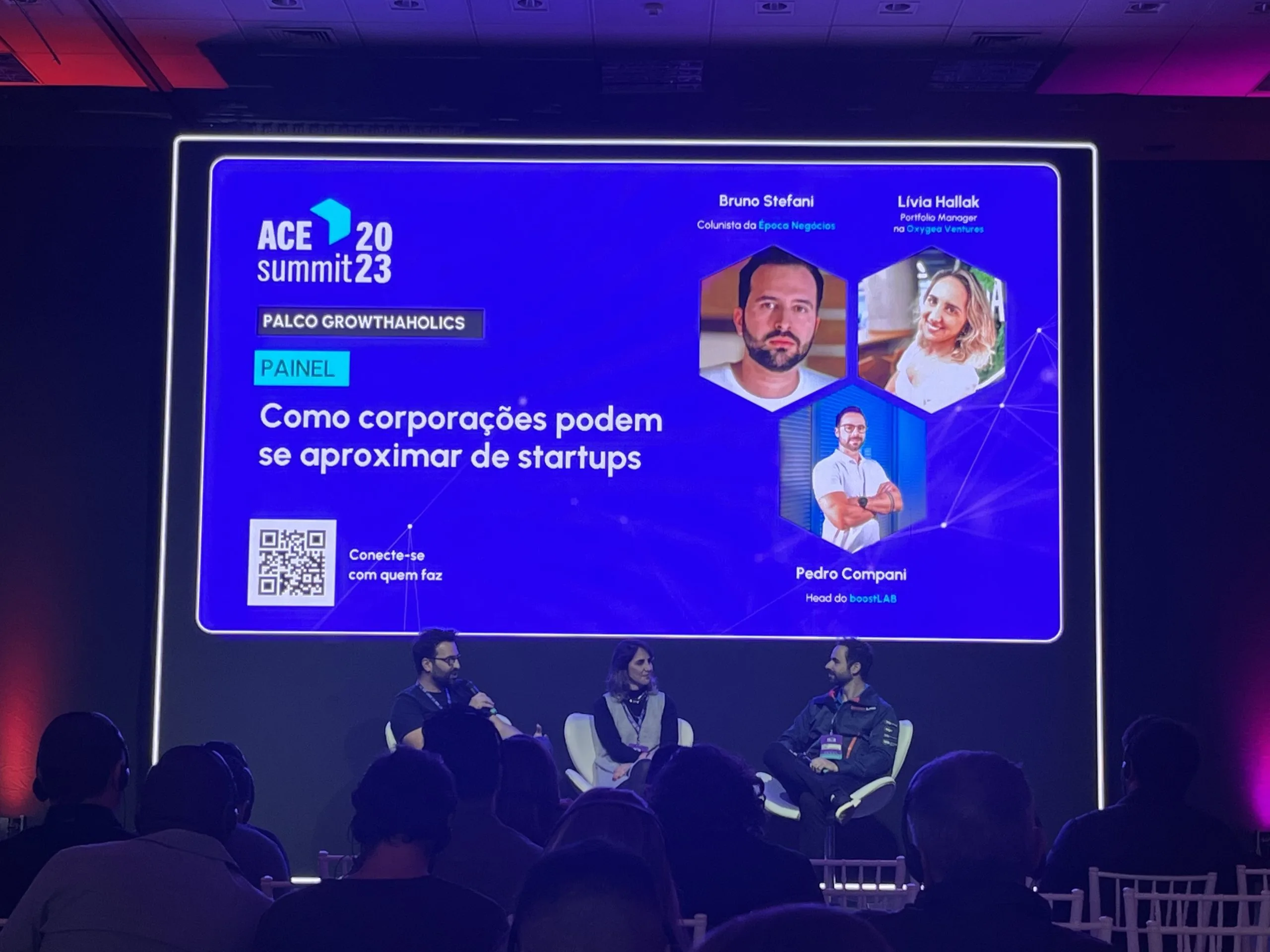 ACE Summit: Bruno Stefani, Lívia Hallak (Oxygea) e Pedro Compani (BTG Pactual)