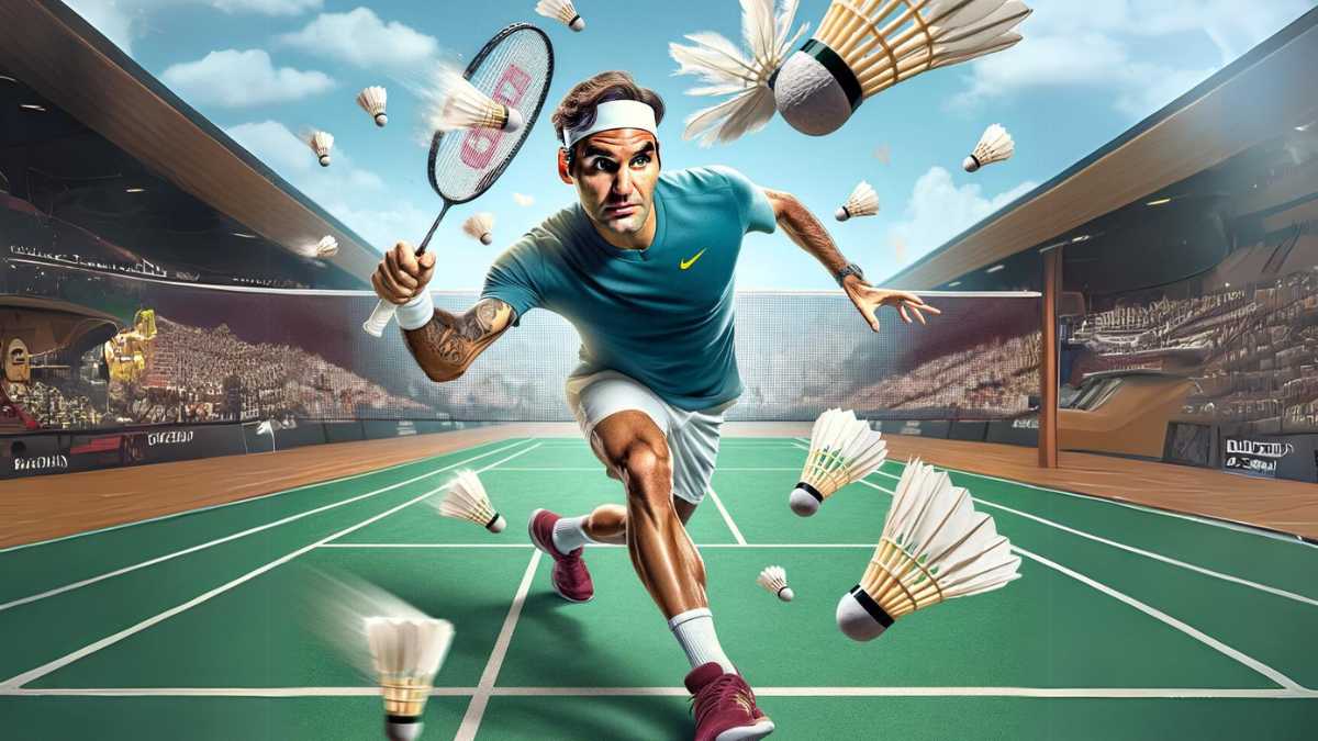 Imagem de Roger Federer jogando badminton gerado no DALL-E pelo Startups