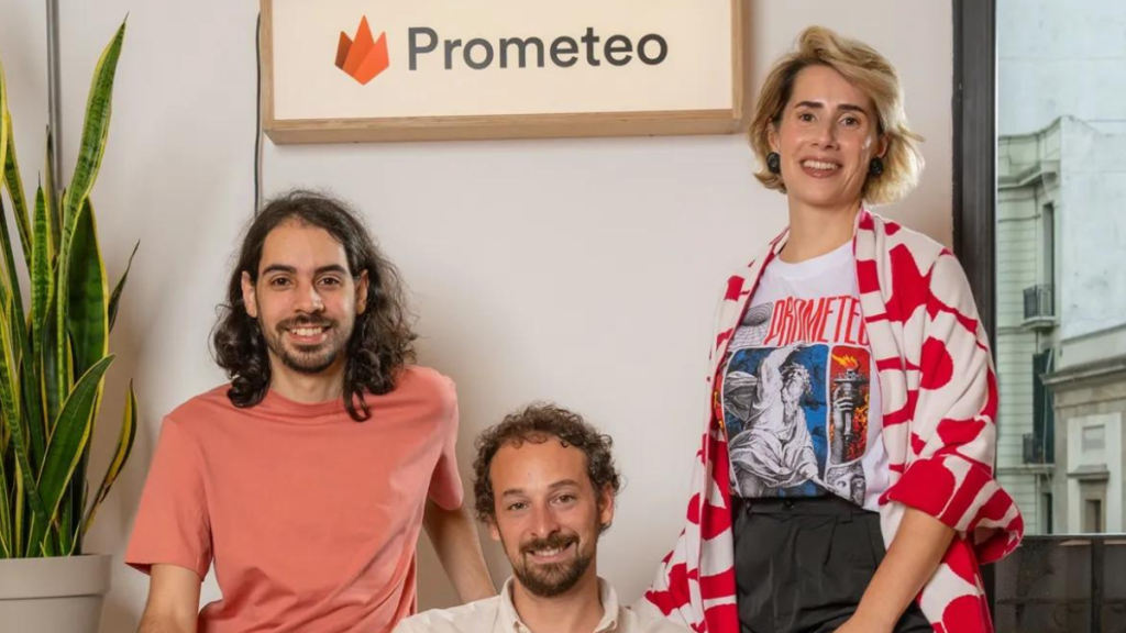 Eduardo Veiga, Rodrigo Tumaián e Ximena Aleman, cofundadores da Prometeo (Crédito: divulgação)